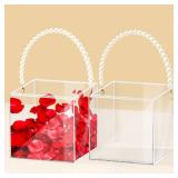 Pahdecor 2Pcs Flower Girl Basket set of 2 Plastic Wedding Basket Petals Basket with Pearl Handle Clear Flower Holder for Confetti,Wedding Home Decoration - Retail: $19
