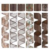 HUIHUANG Brown Wired Ribbon for Christmas Tree Pine Cone Ribbon Wired Brown Glitter Christmas Ribbons for Bows, Wreaths, Garland, Wrapping Crafts, Fall Decorations (2.5" x 6 Rolls, 36 Yds Total) - Ret