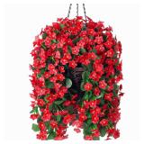 MJFloria Artificial Hanging Flowers with Baskets for Winter Christmas Decor, Fake Silk Red Hanging Daisy Orchid Flowers Plants, Faux Flower Centerpieces for Home Indoor Outdoor Garden Patio - Retail: 