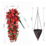 MJFloria Artificial Hanging Flowers with Baskets for Winter Christmas Decor, Fake Silk Red Hanging Daisy Orchid Flowers Plants, Faux Flower Centerpieces for Home Indoor Outdoor Garden Patio - Retail: 