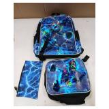 FTJCF 3Pcs Basketball Backpack for School, Kids Boys Lightning Bookbag with Lunch Box, 17" Backpacks for Elementary Preschool Kindergarten (Blue) - Retail: $27
