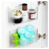 MZYIWUU 3 Pack Cabinet Door Organizer, Adhesive Wall Mounted Organizer Bins, Clear Storage Caddy, Stackable Basket for Kitchen Cabinets, Bathroom, Pantry, Office, and Tabletop Organization - Retail: $