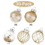 CristBest 30ct Christmas Ball Ornaments-60mm/2.36" Shatterproof Clear Plastic Xmas Balls Baubles Set with Stuffed Delicate Sparkling, Hanging Christmas Tree Decorations(Champagne Gold) - Retail: $24