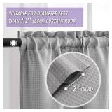 Home Queen Grey Waffle Bathroom Window Curtains, Short Water Repellent Rod Pocket for Small Kitchen Window, 24 W X 36 L Inch Each - Retail: $15