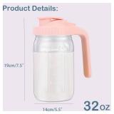 SusuBee Breast Milk Pitcher with Leak-proof Flip Cap 32oz Wide Mouth Mason Jar Pitcher for Breastmilk Storage Glass Breastmilk Jar Canister Resistant to Heat or Cold, Easy to Pour Spout - Retail: $15