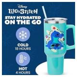 Silver Buffalo Disney Lilo and Stitch Aloha No Bad Days Chillin Double Walled Stainless Steel Tumbler with Handle and Straw, Fits in Standard Cup Holder, 40 Ounces - Retail: $25