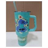 Silver Buffalo Disney Lilo and Stitch Aloha No Bad Days Chillin Double Walled Stainless Steel Tumbler with Handle and Straw, Fits in Standard Cup Holder, 40 Ounces - Retail: $25
