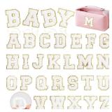 MXCOIRTP Self-Adhesive Chenille Letters Patches, 26PCS White Letter Stickers on Patches Varsity Letter Patches for Clothing Jackets Backpacks Hats Repair Alphabet Embroidered Applique - Retail: $8