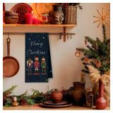 YRDBGHZDF Christmas Black Nutcracker Kitchen Towels, Merry Christmas Dish Tea Towels, Glitter Traditional Xmas Nutcrackers Decorative Hand Towels for Bathroom Kitchen, 16x24 Inch - Retail: $10