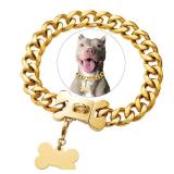 Gold Stainless Steel Cuban Link Heavy Duty Dog Collar for Small Medium Large Dogs, American Bully French Bulldog Dog Necklace Collar with Safety - Retail: $43