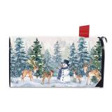 FBCOO Winter Snowman Reindeer Mailbox Cover Magnetic Standard Size 20.5" x 18", Snowy Pine Tree Forest Decorative Post Letter Box Wrap Decor, Christmas Seasonal Garden Yard Outdoor Decoration - Retail