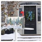 FBCOO Winter Snowman Reindeer Mailbox Cover Magnetic Standard Size 20.5" x 18", Snowy Pine Tree Forest Decorative Post Letter Box Wrap Decor, Christmas Seasonal Garden Yard Outdoor Decoration - Retail