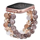 CAGOS Bracelet Compatible with Fitbit Versa 4 Bands/3/Sense/Sense 2 for Women, Handmade Beaded Elastic Replacement Wristband for Versa 2/1/Lite Watch/Special Edition Watch (Amber Brown, Versa 1/2/Vers