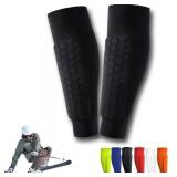 Soccer Shin Guards Shin Pads for Kids Youth Adult, Ski Shin Guards Calf Compression Sleeve with Honeycomb Pads, Lightweight Calf Protective Gear for Football Soccer (Black, Medium) - Retail: $13