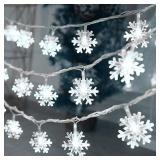 Christmas Lights, 20 Ft 40 LED Snowflake String Lights Battery Operated Waterproof Fairy Lights for Bedroom Patio Room Garden Party Home Xmas Decor Indoor Outdoor Christmas Tree Decorations Cool White