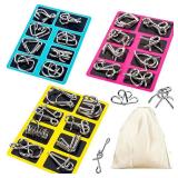 GEKELI Metal Wire Puzzle Set of 24 with Pouch,Brain Teaser IQ Test Disentanglemen Iron Link Unlock Interlock Game Chinese Ring Magic Trick Toy for Party Favor Kids Adults Challenge - Retail: $12