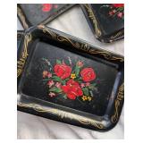 Hand Painted Rose Metal Snack Trays Set - 9 ct