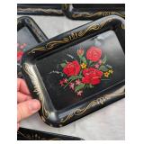 Hand Painted Rose Metal Snack Trays Set - 9 ct