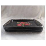 Hand Painted Rose Metal Snack Trays Set - 9 ct