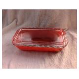 Red Glass Butter Dish with Lid