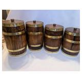 Wooden Kitchen Canisters with Brass Bands - 4 ct