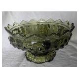 Green Glass Footed Candle Holder with Hobnail Pattern