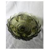 Green Glass Footed Candle Holder with Hobnail Pattern