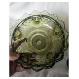 Green Glass Footed Candle Holder with Hobnail Pattern