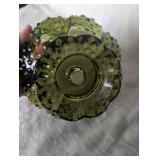 Green Glass Footed Candle Holder with Hobnail Pattern