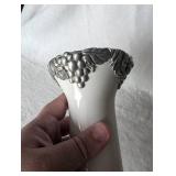 White Porcelain and Pewter Grape Design Vase