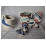 Mexican Folk Art Blue Bird Pottery + Figurines