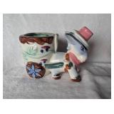 Mexican Folk Art Blue Bird Pottery + Figurines