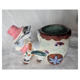 Mexican Folk Art Blue Bird Pottery + Figurines