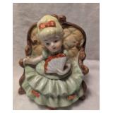 Ceramic Girl in Green Dress on Chair Figurine