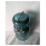 Blue Glass Ball Mason Jar with Bottle Cap Collection