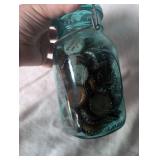 Blue Glass Ball Mason Jar with Bottle Cap Collection