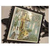 Japanese Cast Iron Eagle Trivet with Winter Scene Tile