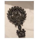 Japanese Cast Iron Eagle Trivet with Winter Scene Tile