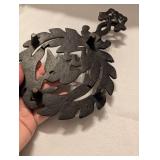 Japanese Cast Iron Eagle Trivet with Winter Scene Tile
