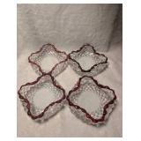 Cut Glass Salt Cellars with Ruby Red Trim - 4 ct