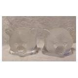 Nybro Clear Glass Bear Figurines - Book Ends