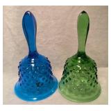 Fenton Hobnail Glass Bell Set - Blue and Green