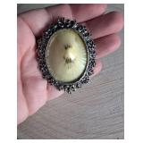 Oval Mother of Pearl Brooch with Floral Frame