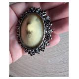 Oval Mother of Pearl Brooch with Floral Frame