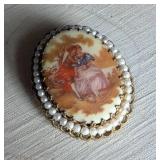 Romantic Scene Pearl-Framed Brooch