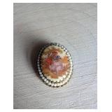 Romantic Scene Pearl-Framed Brooch