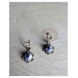 Delft Blue and Silver Filigree Flower Earrings