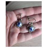 Delft Blue and Silver Filigree Flower Earrings