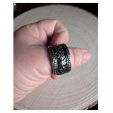 Wide Band Sterling Silver Cross Pattern Ring
