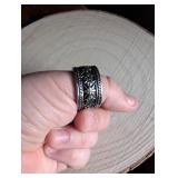 Wide Band Sterling Silver Cross Pattern Ring